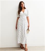 Women's Cream Floral Print Tie Front Midi Dress New Look