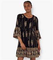 Women's Black Bohemian Bell Sleeve Dress Apricot New Look