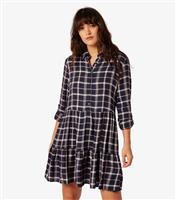 Women's Navy Checked Tiered Mini Dress Apricot New Look
