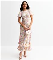 Women's Cream Floral Check Print Satin Maxi Dress New Look