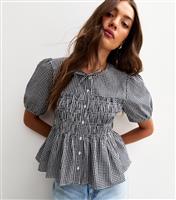 Women's Black Gingham Check Button Front Top New Look