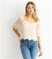 Women's White Embroidered Scallop Lace Top Gini London New Look