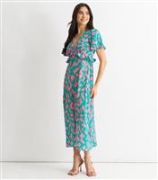 Women's Green Animal Print Ruffled Midi Dress Gini London New Look