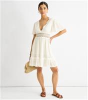 Women's White Lace Trim Mini Skater Dress Gini London New Look