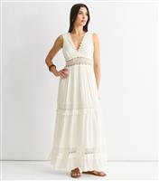 Women's White Lace Trimmed Tiered Maxi Dress Gini London New Look