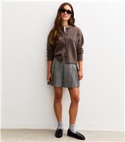 Women's Petite Grey Box Pleat Checked Skirt New Look