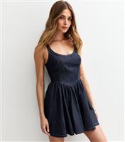 Women's Navy Contrast Trim Denim Mini Dress New Look