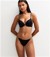 Women's Black Zebra Diamante Strap Thong New Look