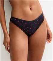 Women's Black Rose Print Lace Trim Brazilian Briefs New Look