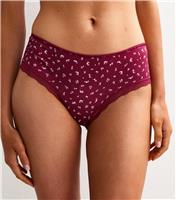 Women's Red Rose Print Lace Trim Brazilian Briefs New Look