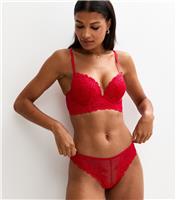 Women's Red Lace Mesh Brazilian Briefs New Look