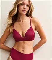 Women's Burgundy Microfibre Moulded Triangle Bra New Look
