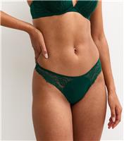 Women's Dark Green Eyelash Lace Trim Thong New Look