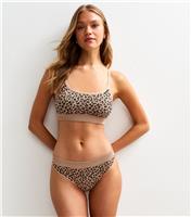 Women's Brown Leopard Print Ribbed Seamfree Thong New Look