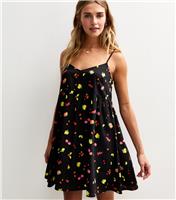 Women's Black Crepe Fruit Print V Neck Mini Dress New Look