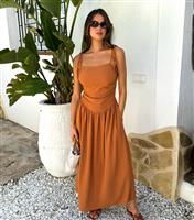 Women's Rust Drawstring Tie Straps Ruched Top Midi Dress AX Paris New Look