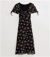 Women's Black Chiffon Floral Print Midi Dress New Look
