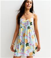 Women's Blue Fruit Print Strappy V Neck Mini Dress New Look