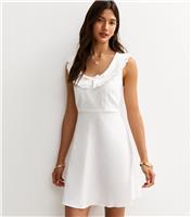 Women's White Lace Trimmed Collar Mini Dress New Look