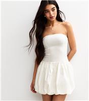 Women's White Bandeau Puffball Micro Mini Dress New Look