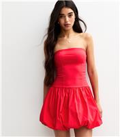 Women's Bright Red Bandeau Puffball Micro Mini Dress New Look