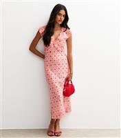 Women's Pink Rose Print Ruffle Midi Dress New Look