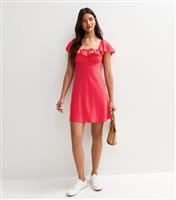 Women's Red PolkaDot Print Frill Trim Mini Dress New Look