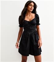 Women's Black Short Sleeve Poplin V Waist Mini Dress New Look