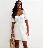 Women's White Short Sleeve Poplin V Waist Mini Dress New Look