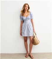 Women's Light Blue Short Sleeve Poplin V Waist Mini Dress New Look