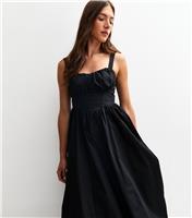 Women's Black Corset Top Milkmaid Midi Dress New Look