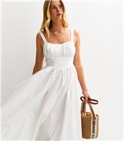 Women's White Corset Top Milkmaid Midi Dress New Look