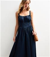 Women's Navy Corset Top Milkmaid Midi Dress New Look