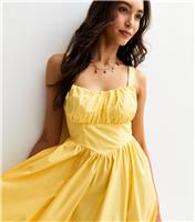 Women's Light Yellow Corset Top Milkmaid Midi Dress New Look