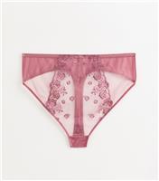 Women's Plus Size Pink Embroidered High Waisted Brazilian Briefs Curves New Look