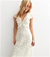 Women's White Floral Print Ruffle Trim Midi Dress New Look