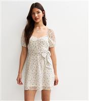 Women's White Floral Print Chiffon Mini Dress New Look