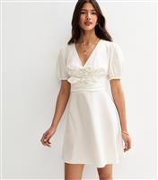 Women's White Double Bow Mini Dress New Look