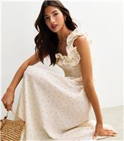 Women's White Floral Print Square Neck Ruffle Back Bow Midi Dress New Look