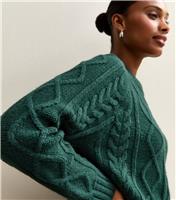 Women's Dark Green Cable Knit Raglan Sleeve Jumper New Look