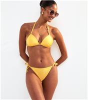 Women's Yellow Tie Side Bikini Bottoms New Look
