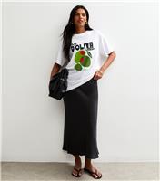 Women's Black Bias Cut Satin Midi Skirt New Look