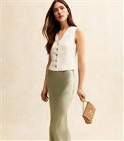 Women's Light Green Bias Cut Satin Midi Skirt New Look