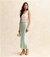 Women's Light Blue Bias Cut Satin Midi Skirt New Look