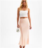 Women's Light Pink Bias Cut Satin Midi Skirt New Look