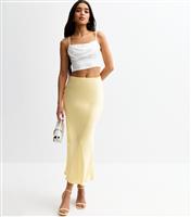 Women's Light Yellow Bias Cut Satin Midi Skirt New Look
