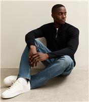 Men's Black Premium Relaxed Funnel Neck Quarter Zip Jumper New Look