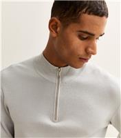 Men's Grey Relaxed Funnel Neck Quarter Zip Jumper New Look