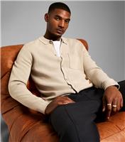 Men's Stone Regular Fit Long Sleeve Knitted Shacket New Look