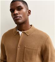 Men's Brown Regular Fit Long Sleeve Knitted Shacket New Look